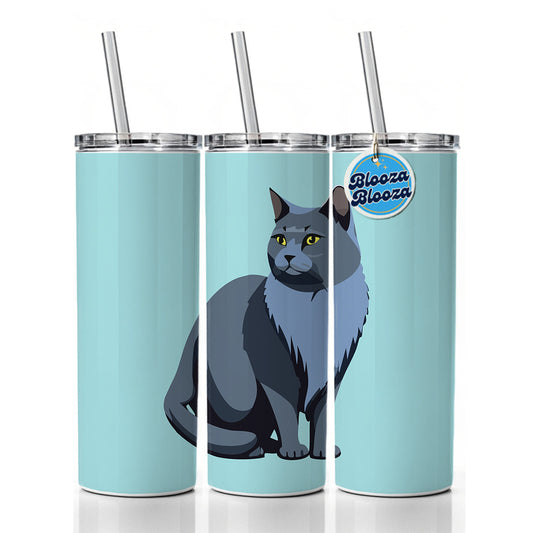 Russian Blue Cat Sitting Skinny Tumbler 20oz with Straw Insulated Water Bottle Gift
