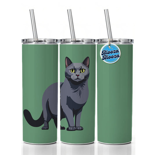 Russian Blue Cat Standing Skinny Tumbler 20oz with Straw Insulated Water Bottle Gift