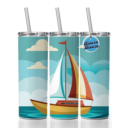 Sailboat Sailing Cute Skinny Tumbler 20oz with Straw Insulated Water Bottle Gift