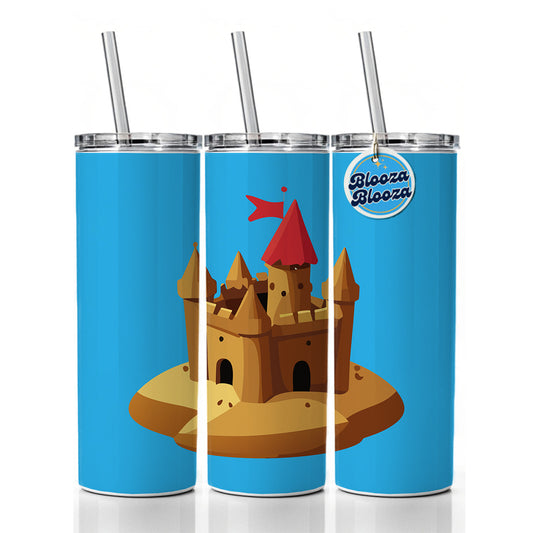 Sand Castle Beach Skinny Tumbler 20oz with Straw Insulated Water Bottle Gift