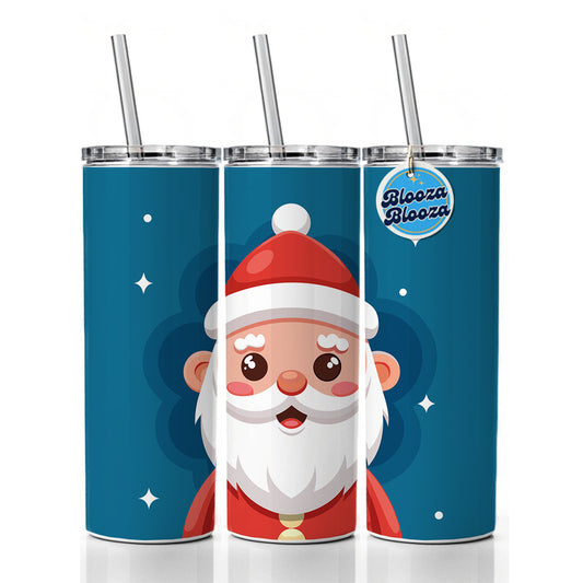 Santa Cute Xmas Christmas Skinny Tumbler 20oz with Straw Insulated Water Bottle Gift