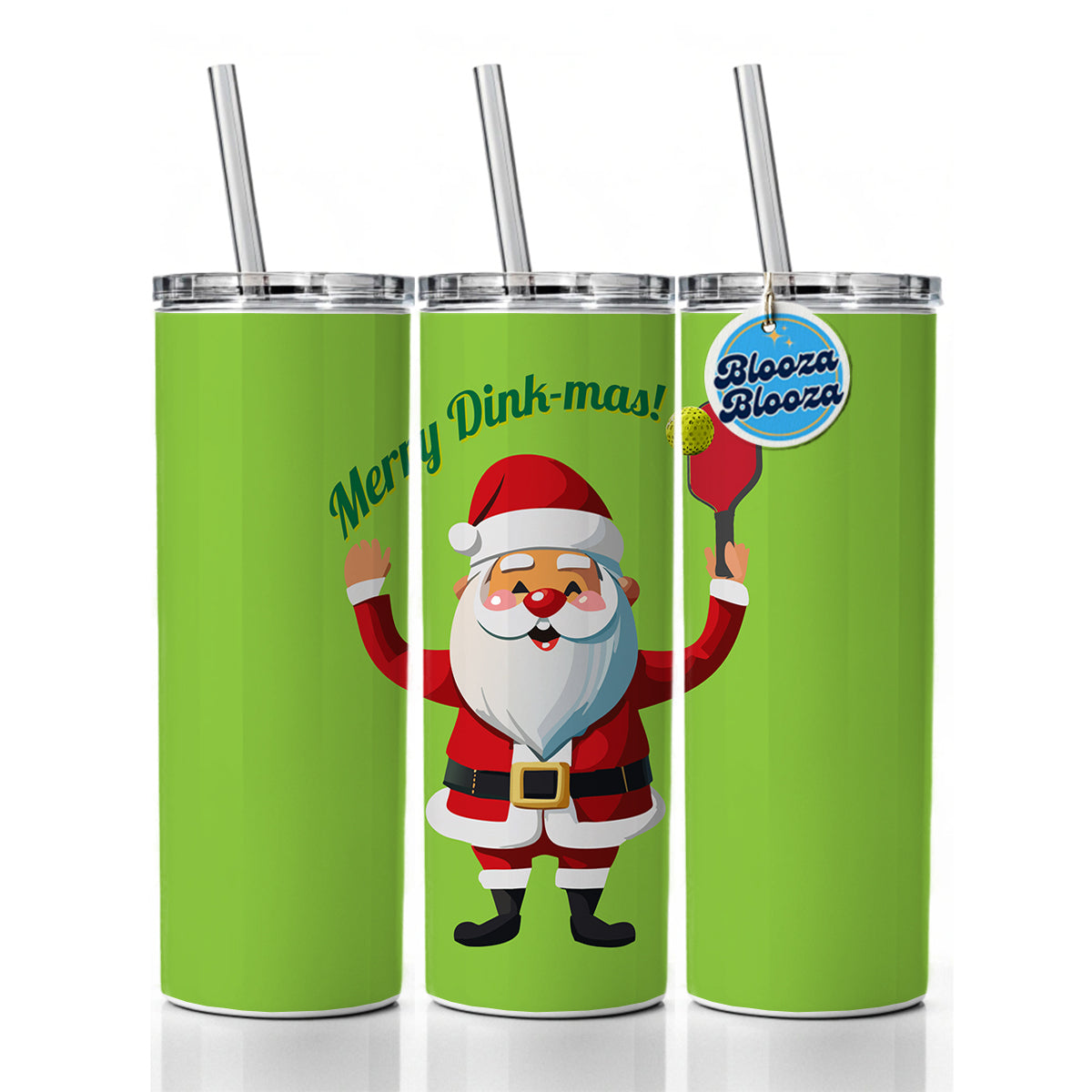 Santa Playing Pickleball Funny Merry Dink-mas Christmas Skinny Tumbler 20oz with Straw Insulated Water Bottle Gift