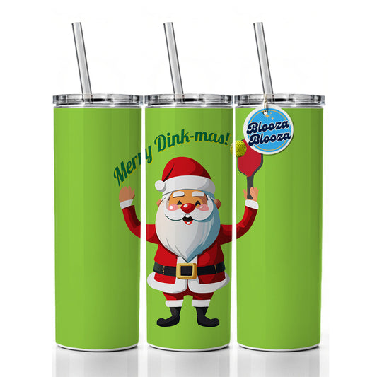 Santa Playing Pickleball Funny Merry Dink-mas Christmas Skinny Tumbler 20oz with Straw Insulated Water Bottle Gift
