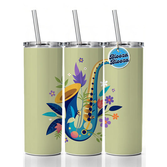 Saxophone Instrument Music Floral Motif Skinny Tumbler 20oz with Straw Insulated Water Bottle Gift