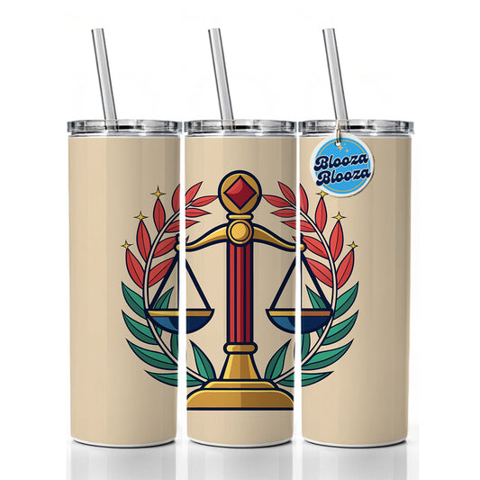 Scales of Justice Skinny Tumbler 20oz with Straw Insulated Water Bottle Gift