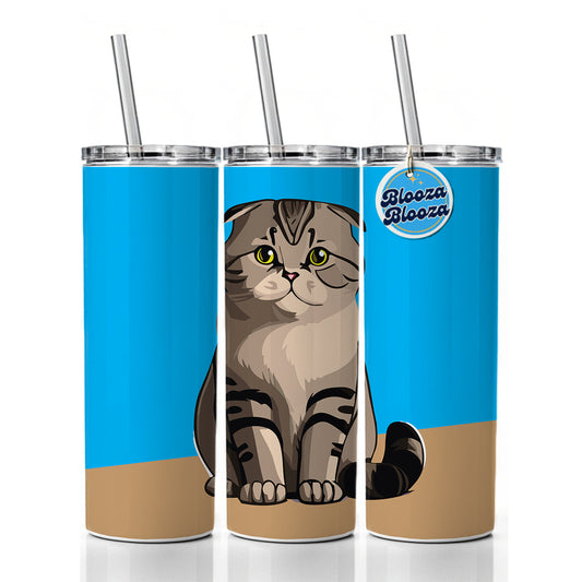 Scottish Fold Cat Sitting Skinny Tumbler 20oz with Straw Insulated Water Bottle Gift