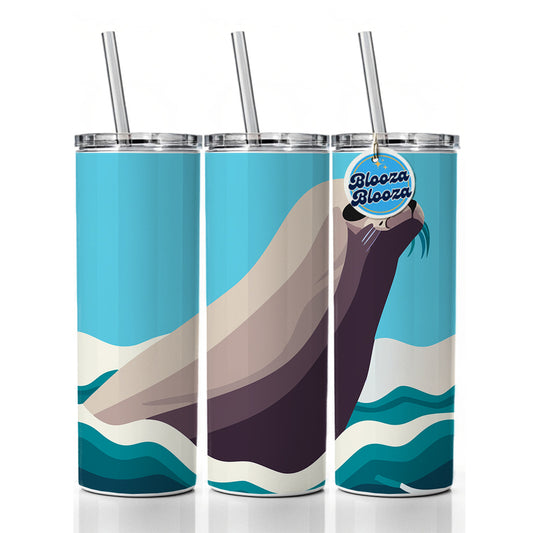 Seal Swimming in Ocean Sea Skinny Tumbler 20oz with Straw Insulated Water Bottle Gift