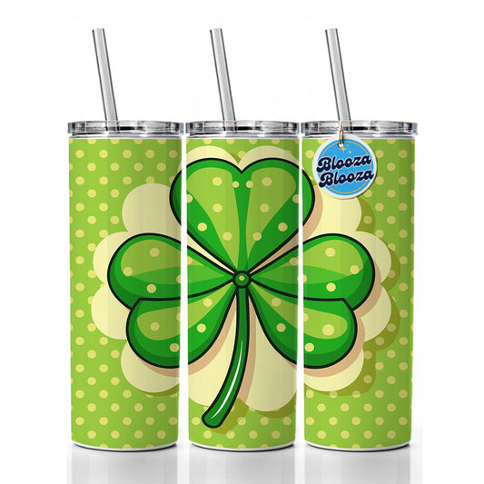 Shamrock on Polka Dot Background Saint Patrick's Day Skinny Tumbler 20oz with Straw Insulated Water Bottle Gift