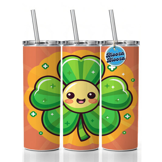 Shamrock Smiling Cute Skinny Tumbler 20oz with Straw Insulated Water Bottle Gift