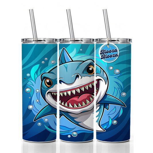Shark in Ocean Scary Skinny Tumbler 20oz with Straw Insulated Water Bottle Gift