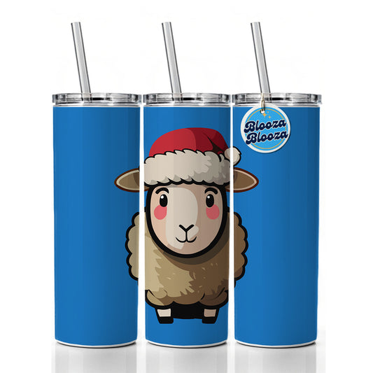 Sheep Christmas Santa Hat Skinny Tumbler 20oz with Straw Insulated Water Bottle Gift