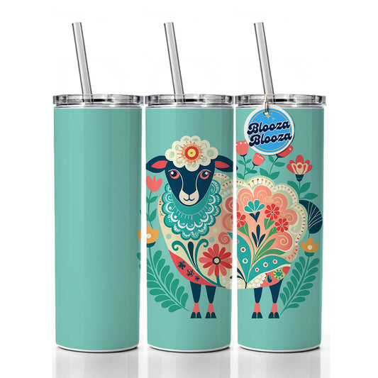 Sheep Floral Flowers Skinny Tumbler 20oz with Straw Insulated Water Bottle Gift