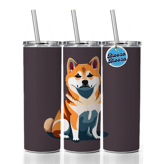 Shiba Inu Dog Sitting Skinny Tumbler 20oz with Straw Insulated Water Bottle Gift