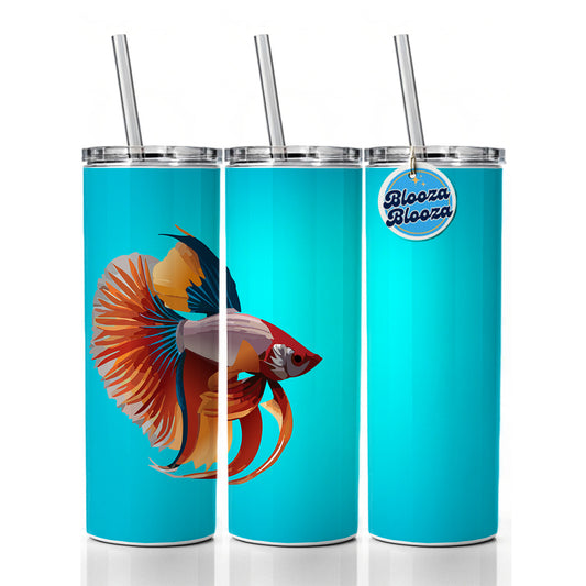 Siamese Fighting Fish Betta Freshwater Skinny Tumbler 20oz with Straw Insulated Water Bottle Gift
