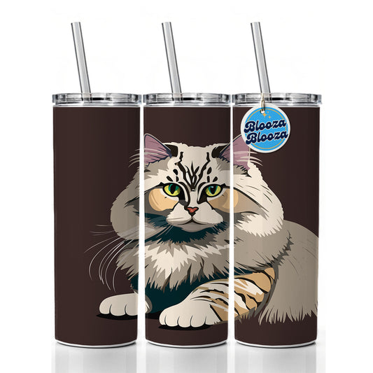 Siberian Cat Crouched Skinny Tumbler 20oz with Straw Insulated Water Bottle Gift