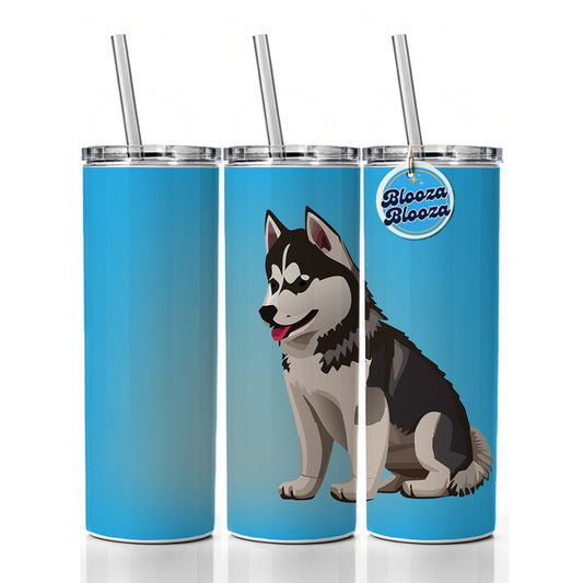 Siberian Husky Dog Sitting Skinny Tumbler 20oz with Straw Insulated Water Bottle Gift