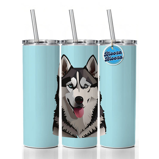 Siberian Husky Dog Tongue Out Skinny Tumbler 20oz with Straw Insulated Water Bottle Gift
