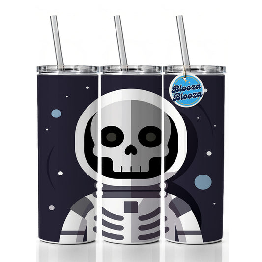 Skeleton in Space Suit Astronaut Skinny Tumbler 20oz with Straw Insulated Water Bottle Gift