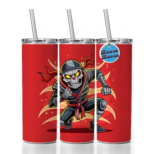 Skeleton Ninja Fighting Warrior Skinny Tumbler 20oz with Straw Insulated Water Bottle Gift
