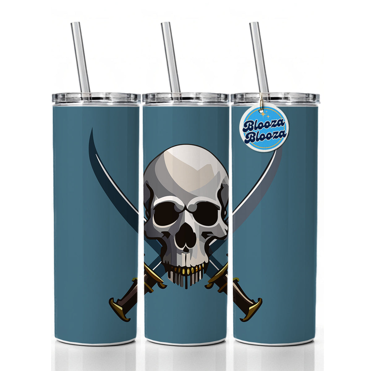 Skull Pirate Crossed Swords Skinny Tumbler 20oz with Straw Insulated Water Bottle Gift