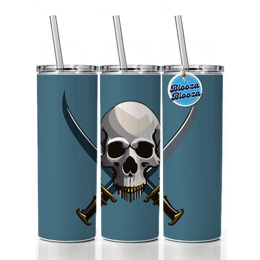 Skull Pirate Crossed Swords Skinny Tumbler 20oz with Straw Insulated Water Bottle Gift