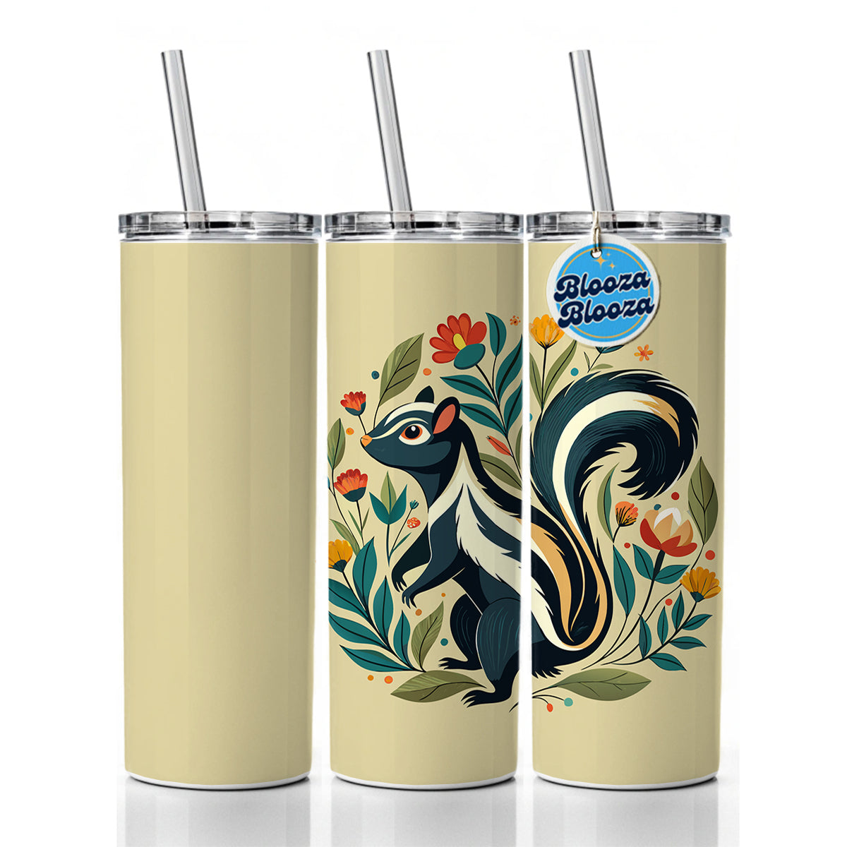 Skunk Floral Flowers Skinny Tumbler 20oz with Straw Insulated Water Bottle Gift