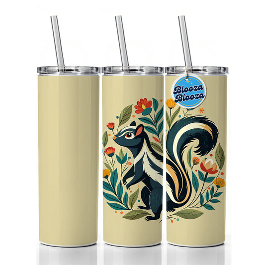 Skunk Floral Flowers Skinny Tumbler 20oz with Straw Insulated Water Bottle Gift