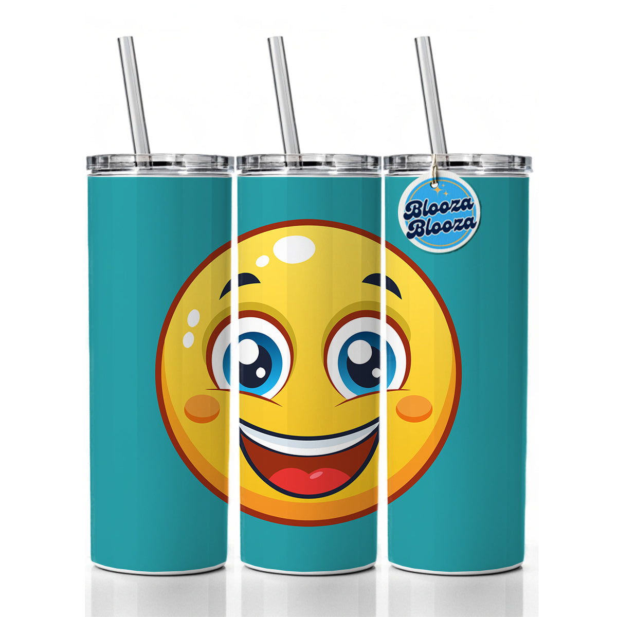 Smiling Face Happy Skinny Tumbler 20oz with Straw Insulated Water Bottle Gift