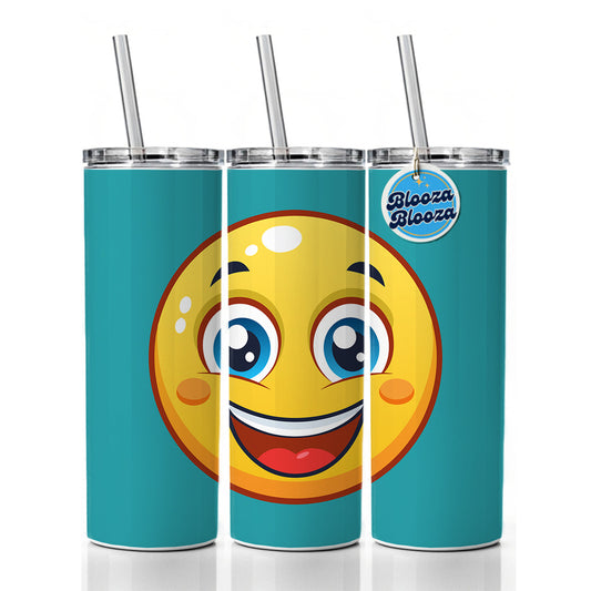 Smiling Face Happy Skinny Tumbler 20oz with Straw Insulated Water Bottle Gift