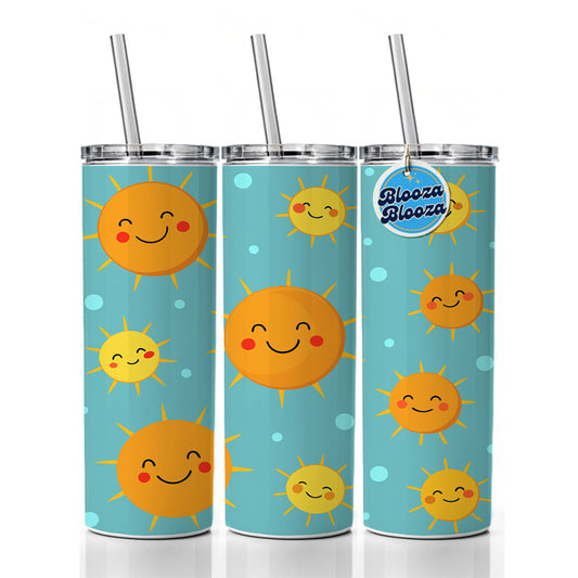 Smiling Suns Cute Skinny Tumbler 20oz with Straw Insulated Water Bottle Gift