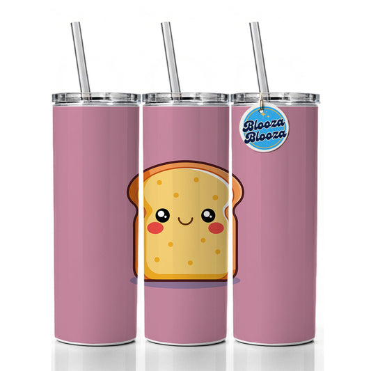 Smiling Toast Cute Skinny Tumbler 20oz with Straw Insulated Water Bottle Gift