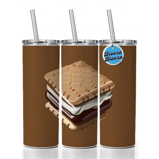 S'mores Marshmallow Camping Food Skinny Tumbler 20oz with Straw Insulated Water Bottle Gift