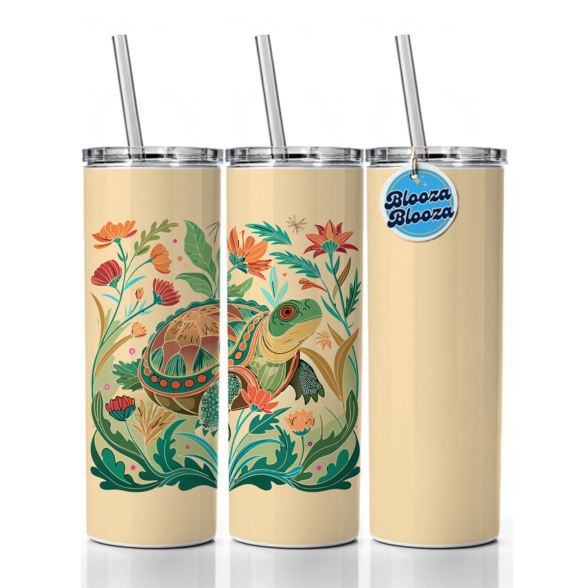 Snapping Turtle Botanical Art Nouveau Skinny Tumbler 20oz with Straw Insulated Water Bottle Gift