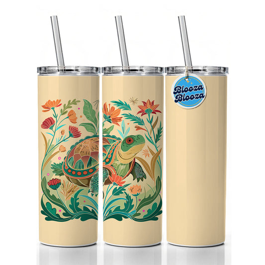 Snapping Turtle Botanical Art Nouveau Skinny Tumbler 20oz with Straw Insulated Water Bottle Gift