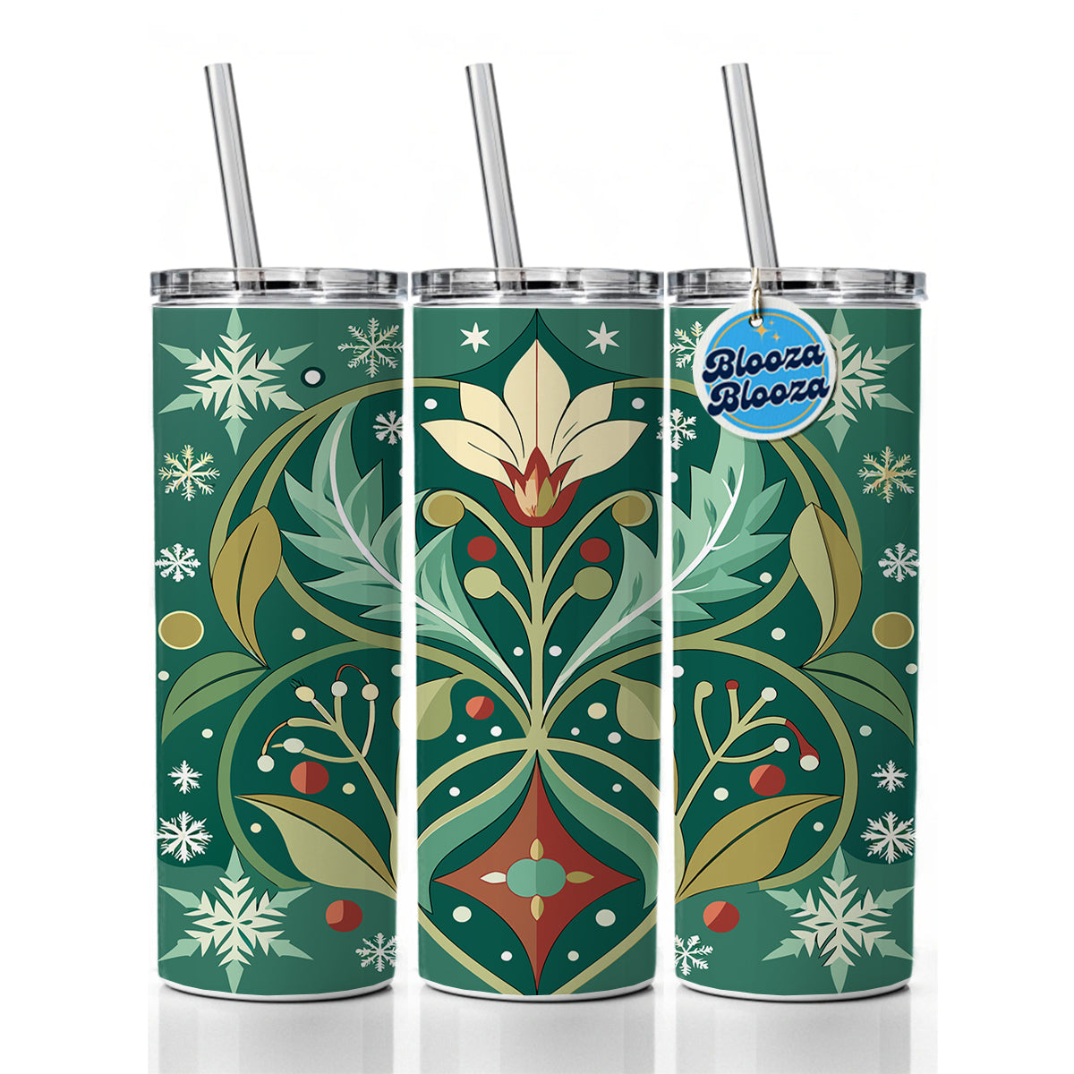 Snowflakes Winter Art Nouveau Skinny Tumbler 20oz with Straw Insulated Water Bottle Gift