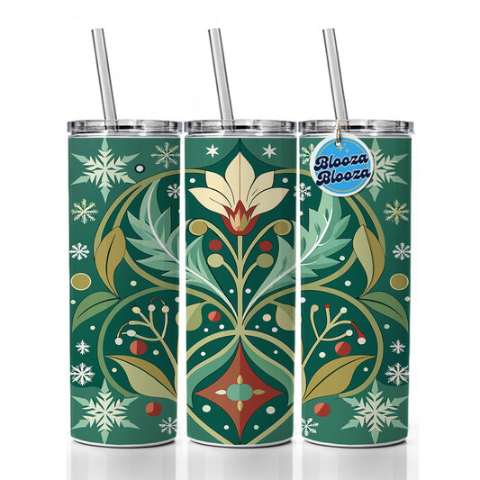 Snowflakes Winter Art Nouveau Skinny Tumbler 20oz with Straw Insulated Water Bottle Gift