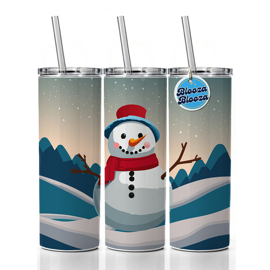 Snowman Happy Winter Christmas Skinny Tumbler 20oz with Straw Insulated Water Bottle Gift