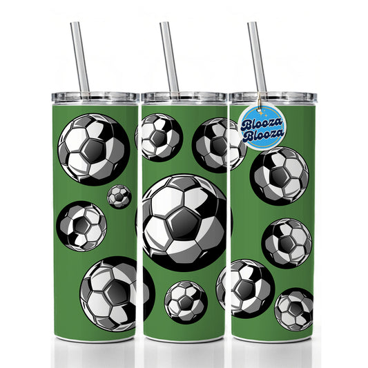 Soccer Ball Football Black White Gray Skinny Tumbler 20oz with Straw Insulated Water Bottle Gift