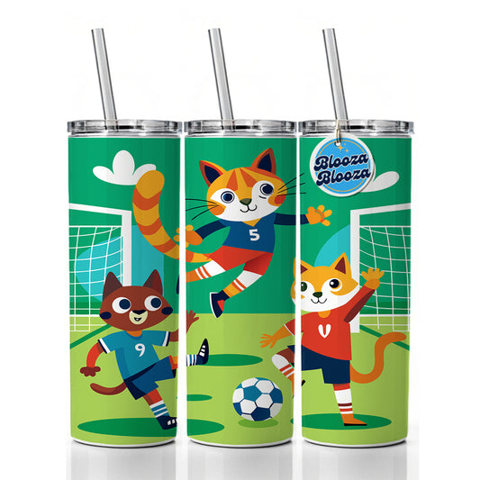 Soccer Cats Playing Ball Field Skinny Tumbler 20oz with Straw Insulated Water Bottle Gift