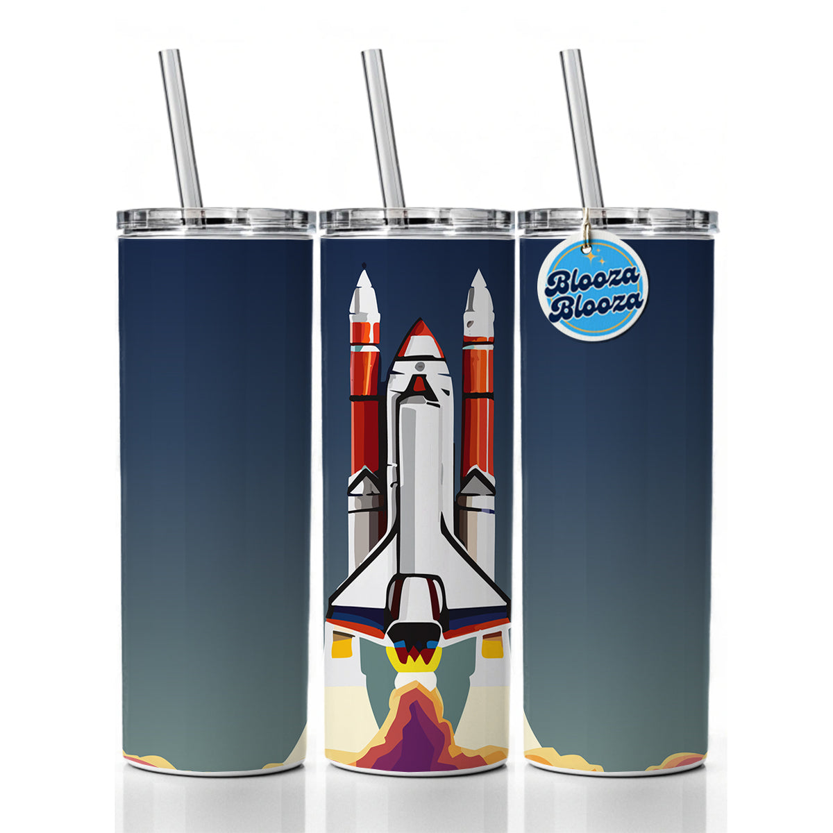 Space Shuttle Launch Blasting Off Skinny Tumbler 20oz with Straw Insulated Water Bottle Gift