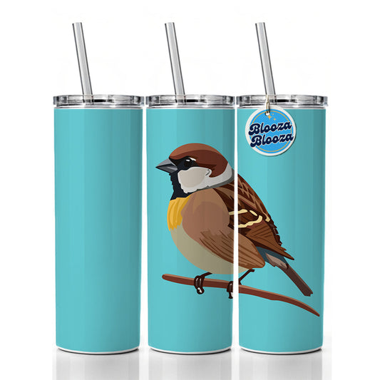 Sparrow Bird on Branch Skinny Tumbler 20oz with Straw Insulated Water Bottle Gift
