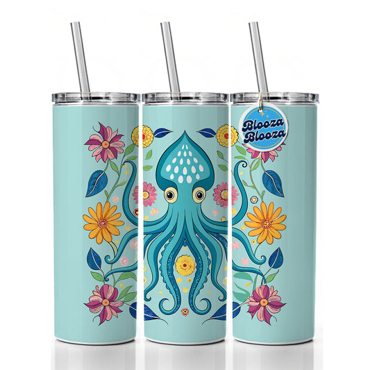 Squid Floral Flowers Skinny Tumbler 20oz with Straw Insulated Water Bottle Gift