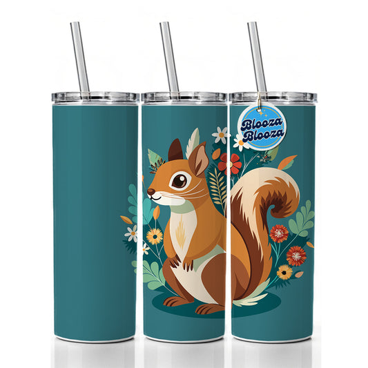 Squirrel Floral Flowers Skinny Tumbler 20oz with Straw Insulated Water Bottle Gift