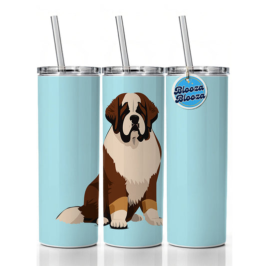 St Bernard Dog Sitting Skinny Tumbler 20oz with Straw Insulated Water Bottle Gift
