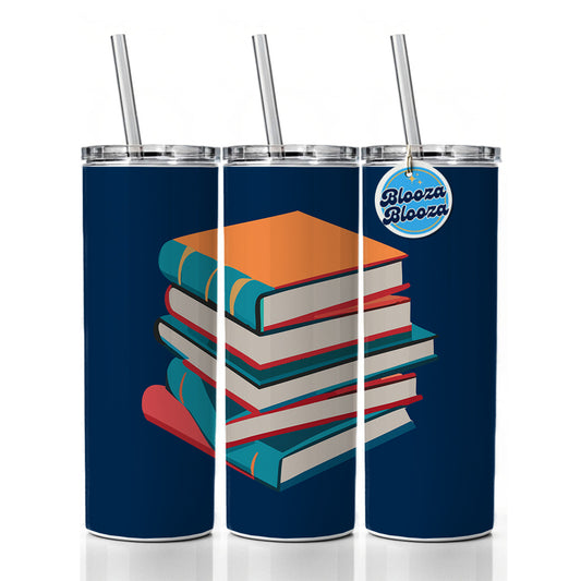 Stack of Books Reading Skinny Tumbler 20oz with Straw Insulated Water Bottle Gift