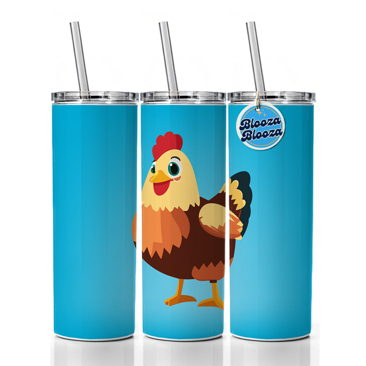 Standing Rooster Happy Skinny Tumbler 20oz with Straw Insulated Water Bottle Gift