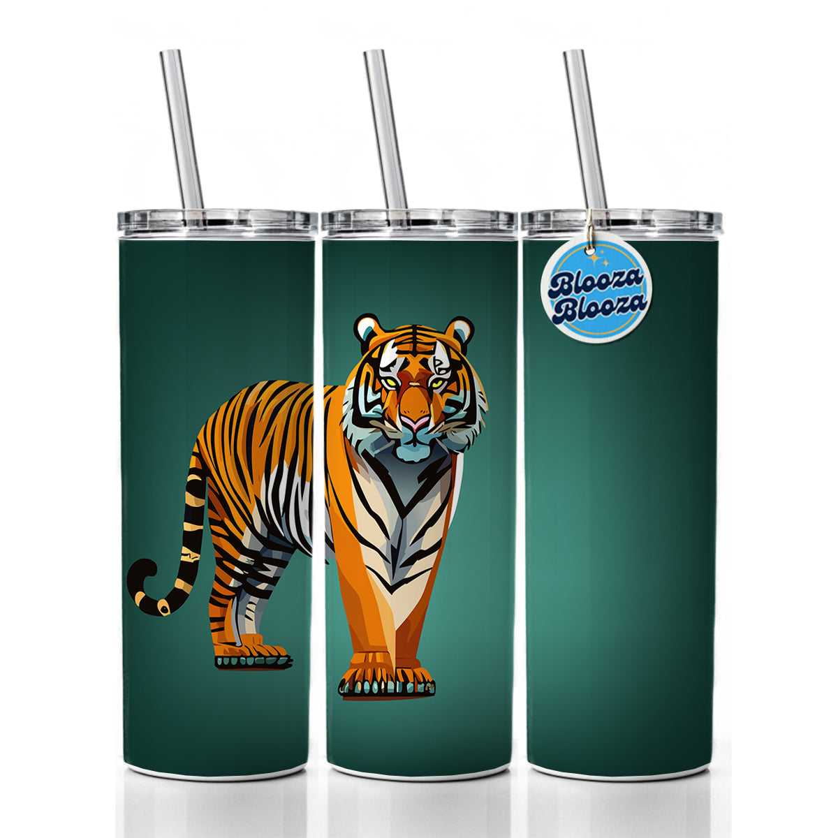 Standing Tiger Skinny Tumbler 20oz with Straw Insulated Water Bottle Gift