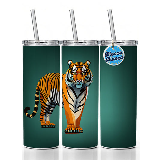 Standing Tiger Skinny Tumbler 20oz with Straw Insulated Water Bottle Gift
