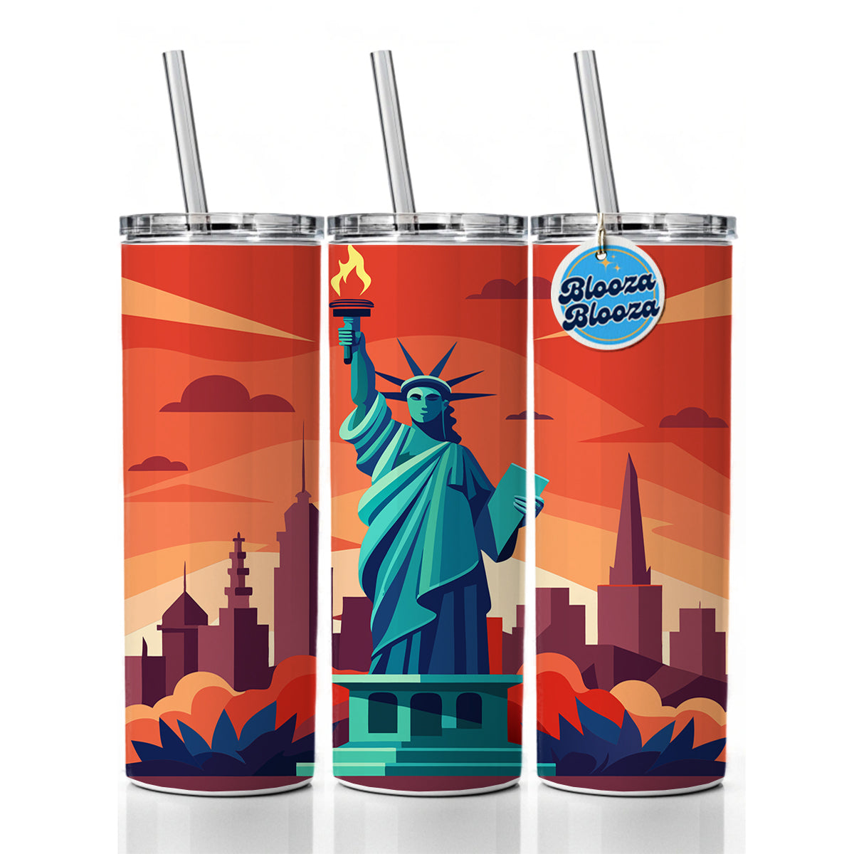 Statue of Liberty Skinny Tumbler 20oz with Straw Insulated Water Bottle Gift