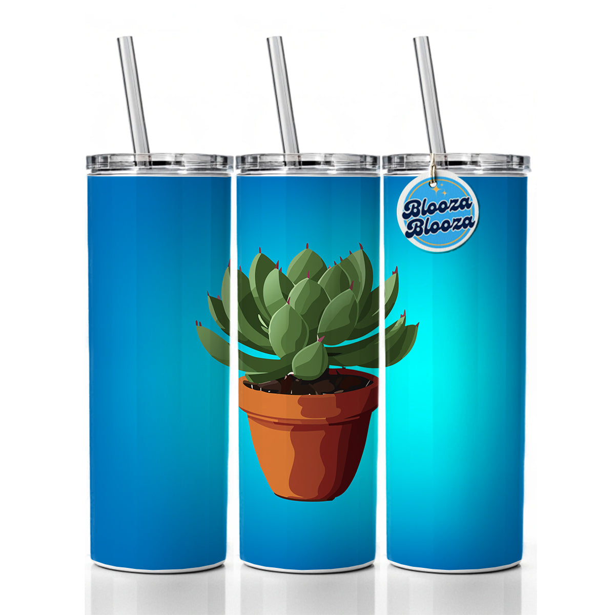 Succulent Plant in Pot Skinny Tumbler 20oz with Straw Insulated Water Bottle Gift